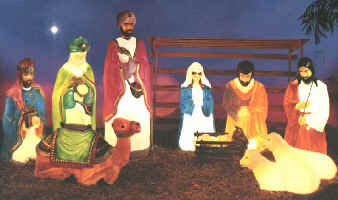 Life Size Nativity Shown Complete - Illuminated